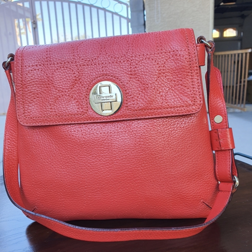 Kate Spade Double Vanessa York St Noel Coral Leather Flap Turnlock Shoulder Hobo